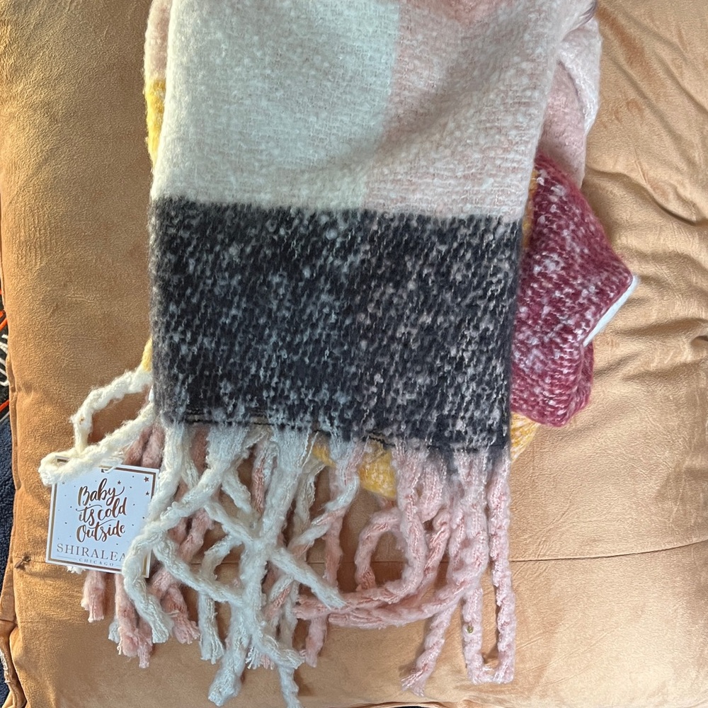 Shiraleah Pink, White & Gray Cozy Fringe Scarf